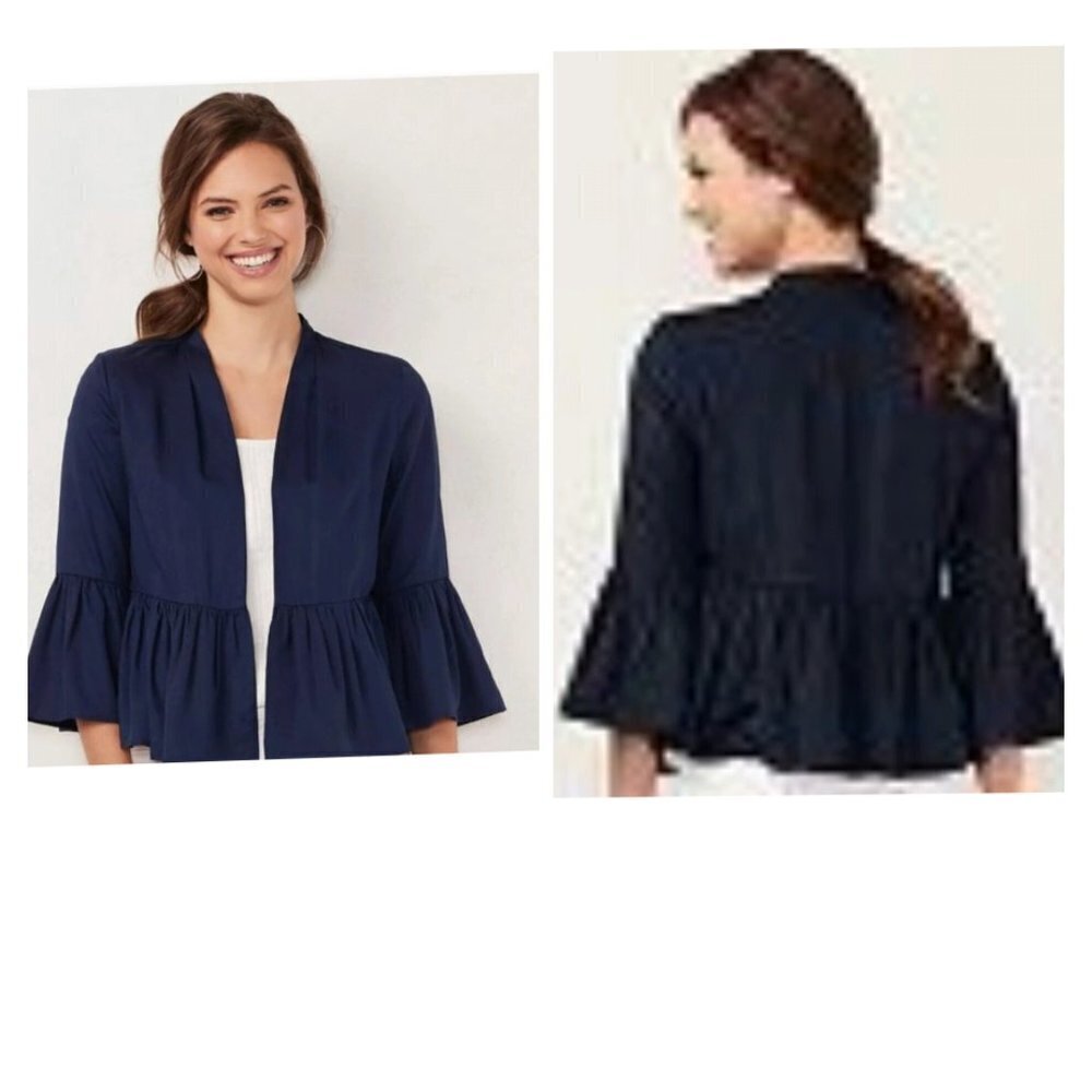 (312) Lauren Conrad Bell Sleeve Ruffle Cropped Blazer Size Medium